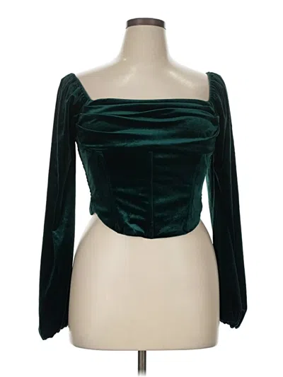 Pre-owned Altar'd State Long Sleeve Top Teal Off The Shoulder Neckline Tops In Blue