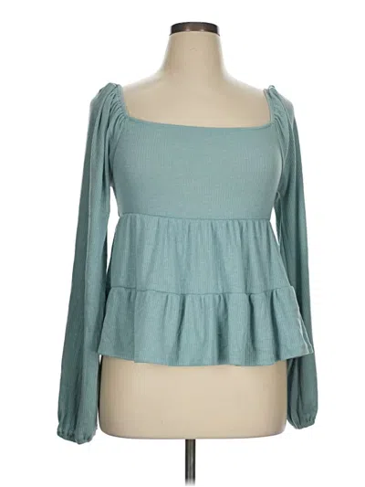 Pre-owned Altar'd State Long Sleeve Top Teal Sweetheart Neckline Tops In Blue