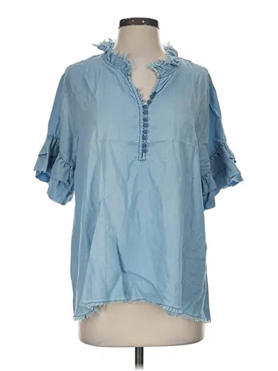 Pre-owned Altar'd State Short Sleeve Blouse In Blue