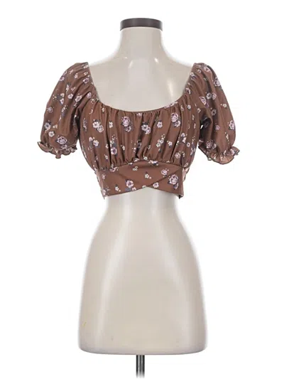 Pre-owned Altar'd State Short Sleeve Blouse In Brown