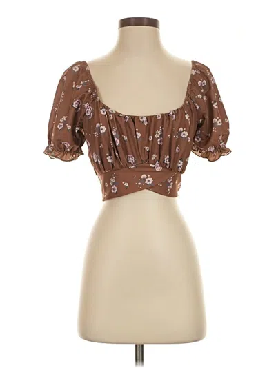 Pre-owned Altar'd State Short Sleeve Blouse In Brown