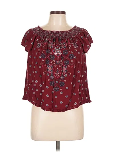 Pre-owned Altar'd State Short Sleeve Blouse In Burgundy