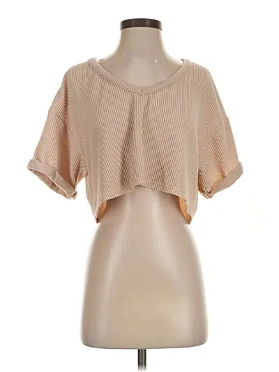 Pre-owned Altar'd State Short Sleeve Blouse In Tan