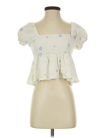 Pre-owned Altar'd State Short Sleeve Blouse In White