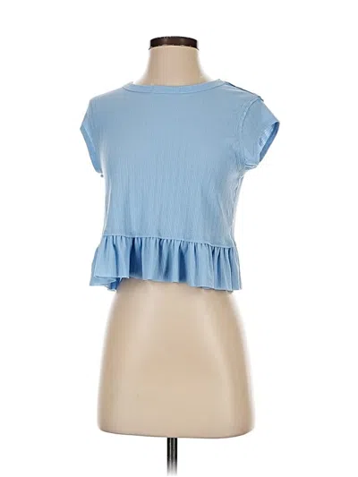 Pre-owned Altar'd State Short Sleeve Top Blue Ruffles Neckline Tops