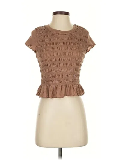 Pre-owned Altar'd State Short Sleeve Top Brown Ruffles Neckline Tops