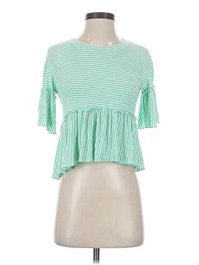 Pre-owned Altar'd State Short Sleeve Top Green Ruffles Neckline Tops
