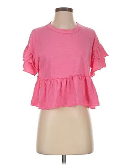 Pre-owned Altar'd State Short Sleeve Top Pink Ruffles Neckline Tops