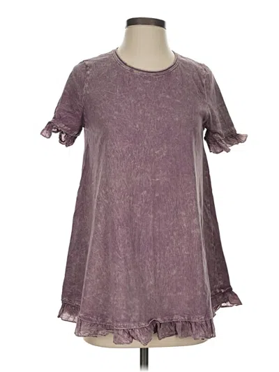 Pre-owned Altar'd State Short Sleeve Top Purple Keyhole Neckline Tops