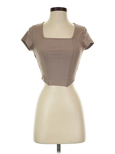 Pre-owned Altar'd State Short Sleeve Top Tan Square Neckline Tops