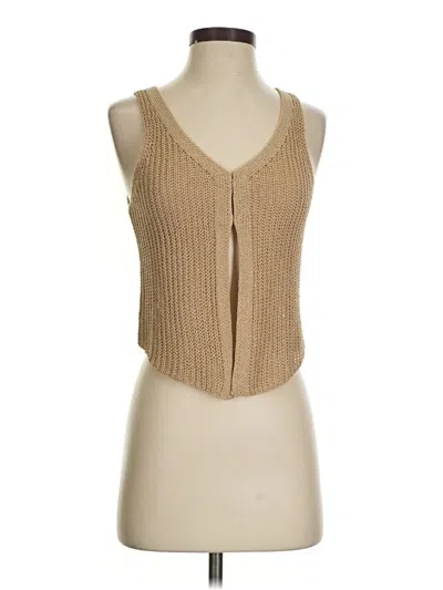 Pre-owned Altar'd State Sleeveless Top Tan Plunge Neckline Tops In Brown