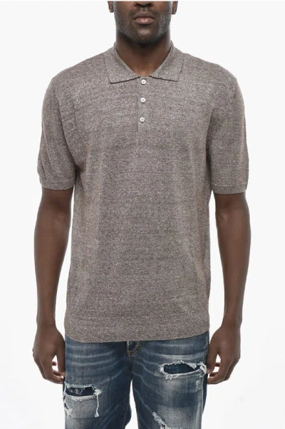Altea 3-button Cotton And Linen Polo In Neutral