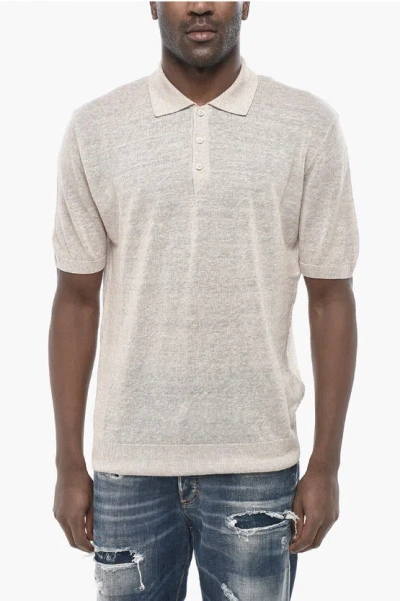 Altea 3-button Cotton And Linen Polo In Neutral