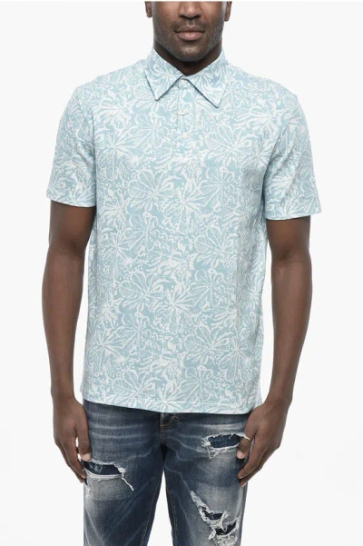 Altea 3-button Polo With Botanical Print In Blue