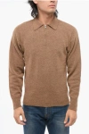 Altea Alpaca Blend Sweater With Polo Neck And Half Zip In Brown