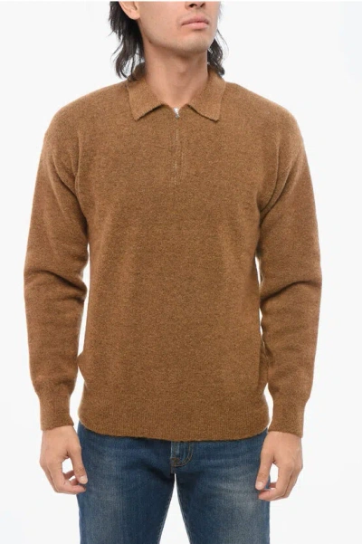 Altea Alpaca Blend Sweater With Polo Neck And Half Zip In Burgundy