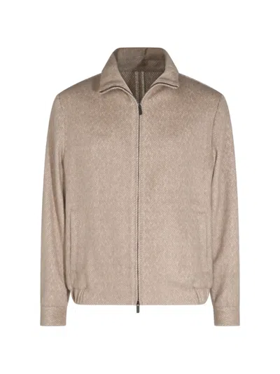 Altea Arden Herringbone-pattern Zip-up Jacket In Brown