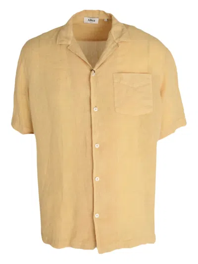 Altea Bart Short-sleeve Linen Shirt In Yellow
