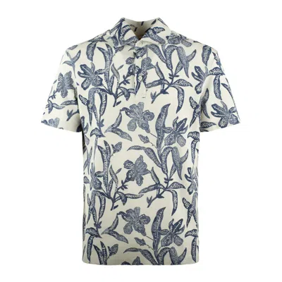 Altea Blue And Beige Pique Floral Print Polo Shirt