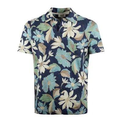 Altea Blue Piquet Floral Print Polo Shirt