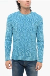 Altea Cable Knit Virgin Wool Sweater With Crew Neck In Blue