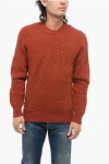 Altea Cable Knit Virgin Wool Sweater With Crew Neck In Brown