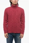Altea Cable Knit Virgin Wool Sweater With Turtleneck In Pink