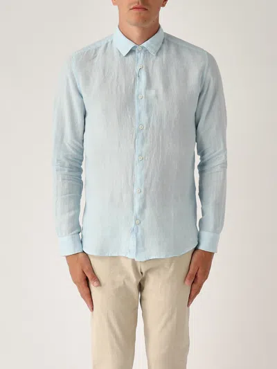 Altea Camicia M/l Collo Aperto Full-button Lino 100% Shirt In Blue
