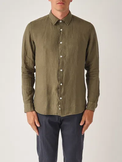 Altea Camicia M/l Collo Aperto Full-button Lino 100% Shirt In Green