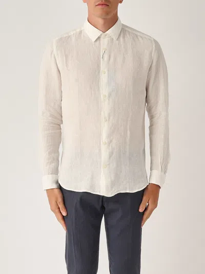 Altea Camicia M/l Collo Aperto Full-button Lino 100% Shirt In White
