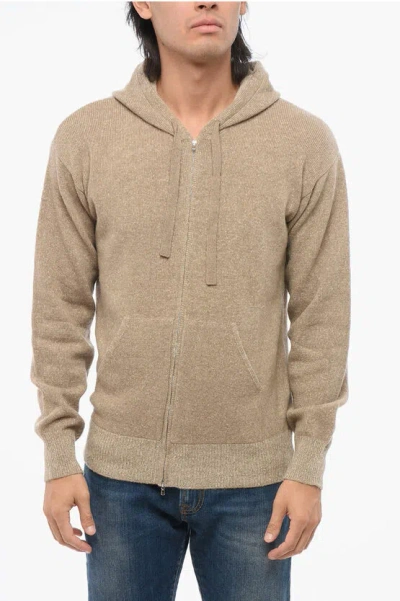 Altea Cashmere Blend Full Zip Sweater With Hood In Burgundy