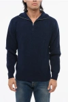 Altea Cashmere Blend Mock Neck Sweater With Half Zip In Blue