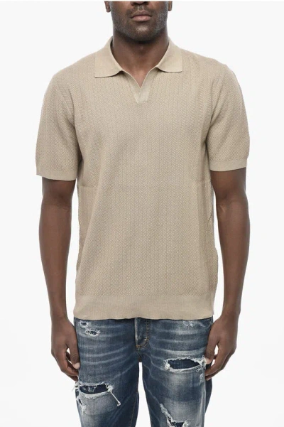 Altea Chevron-pattern Polo With Open Collar In Neutral