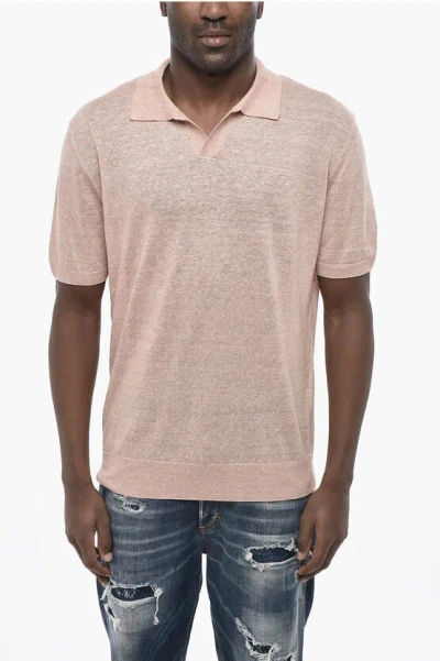 Altea Cotton And Linen Polo With Open Collar In Animal Print