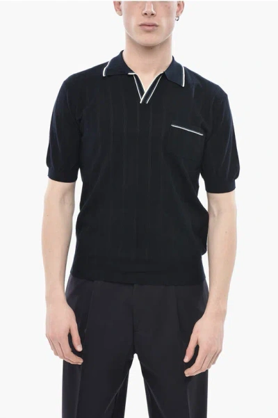 Altea Cotton Polo With Chest Pocket And Open Collar In Black