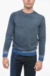 Altea Crew Neck Cashmere Blend Sweater With Degradè Bottom In Blue