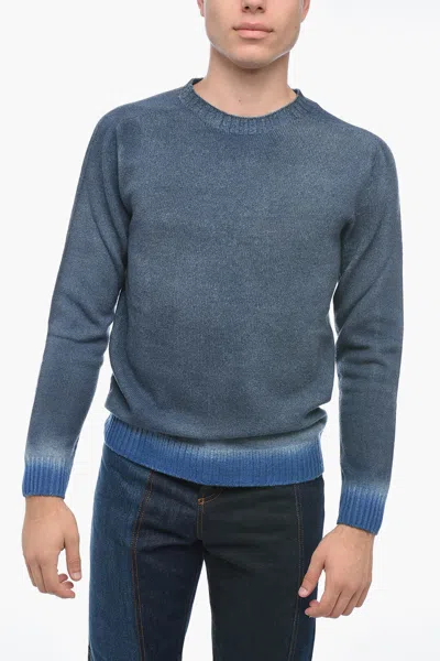 Altea Crew Neck Cashmere Blend Sweater With Degradè Bottom In Blue