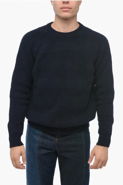 Altea Crew Neck Jacquard Virgin Wool Sweater In Blue