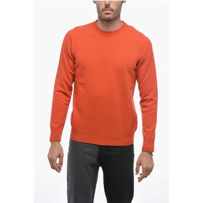 Altea Crew Neck Lunetta Virgin Wool Sweater With Contrasting Patch In Orange