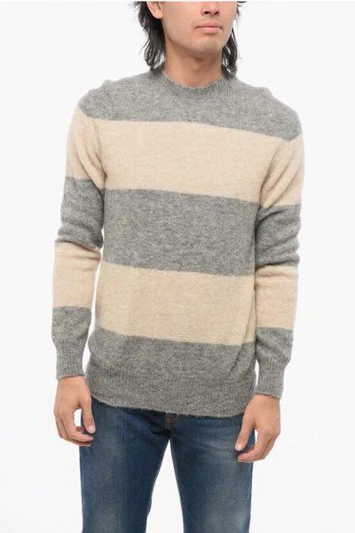 Altea Crew Neck Rugby Alpaca Blend Sweater With Awning Motif In Gray