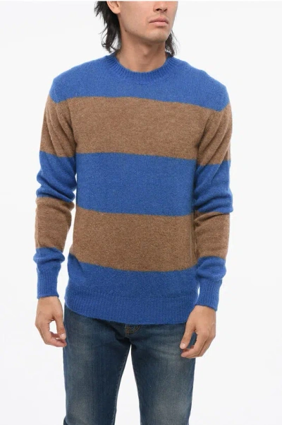 Altea Crew Neck Rugby Alpaca Blend Sweater With Awning Motif In Burgundy