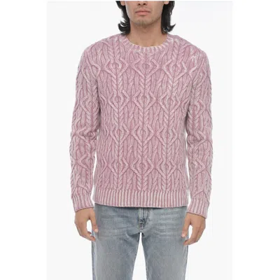 Altea Crew Neck Treccia Aran Virgin Wool Sweater In Pink