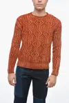 Altea Crew Neck Treccia Aran Virgin Wool Sweater In Orange