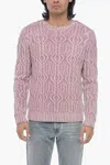 Altea Crew Neck Treccia Aran Virgin Wool Sweater In Pink