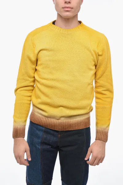 Altea Crew Neck Virgin Wool Sweater With Degradè Bottom In Yellow