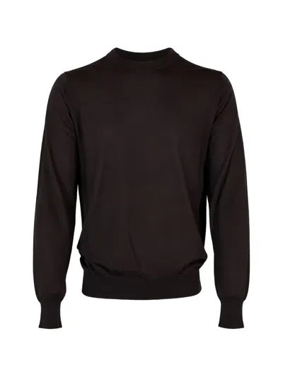 Altea Crew-neck Fine-knit Sweater In Brown