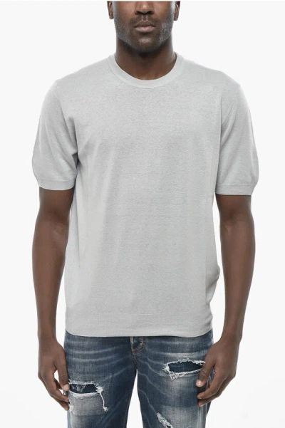 Altea Crewneck Linen-blend T-shirt Solid-color In Gray