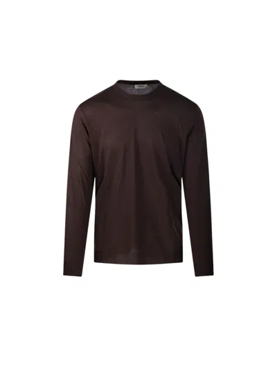 Altea Dark Earth Tone Lyocell-blend Long-sleeve T-shirt In Brown