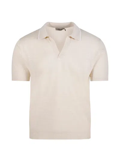 Altea Dennis Open-collar Knitted T-shirt In Neutral