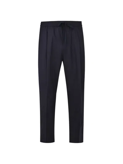 Altea Mattia Straight-leg Linen Drawstring Trousers In Blue